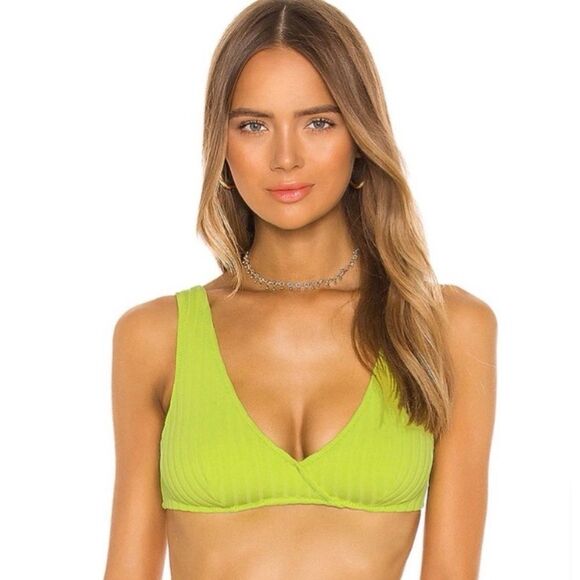 SOLID & STRIPED The Beverly Neon Bikini Top Chartreuse Rib Bikini Women’s Medium - Picture 1 of 7